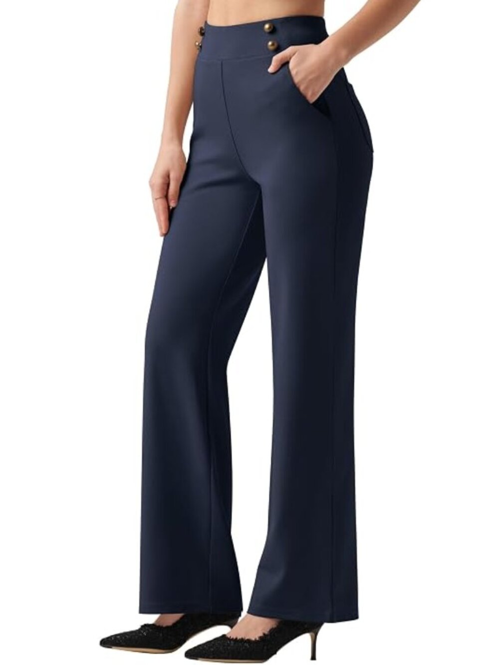 NWT Willit Navy Sailor Button Yoga Dress Pants Small